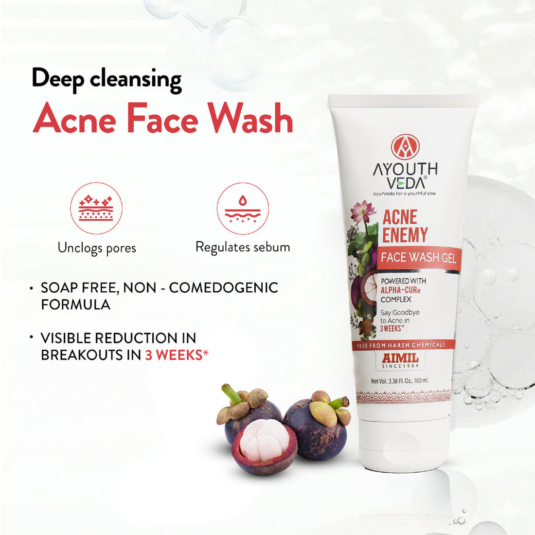 Ayouthveda Acne Enemy Face Wash Gel for Acne & Pimples | Sulfate-Free - 100ml
