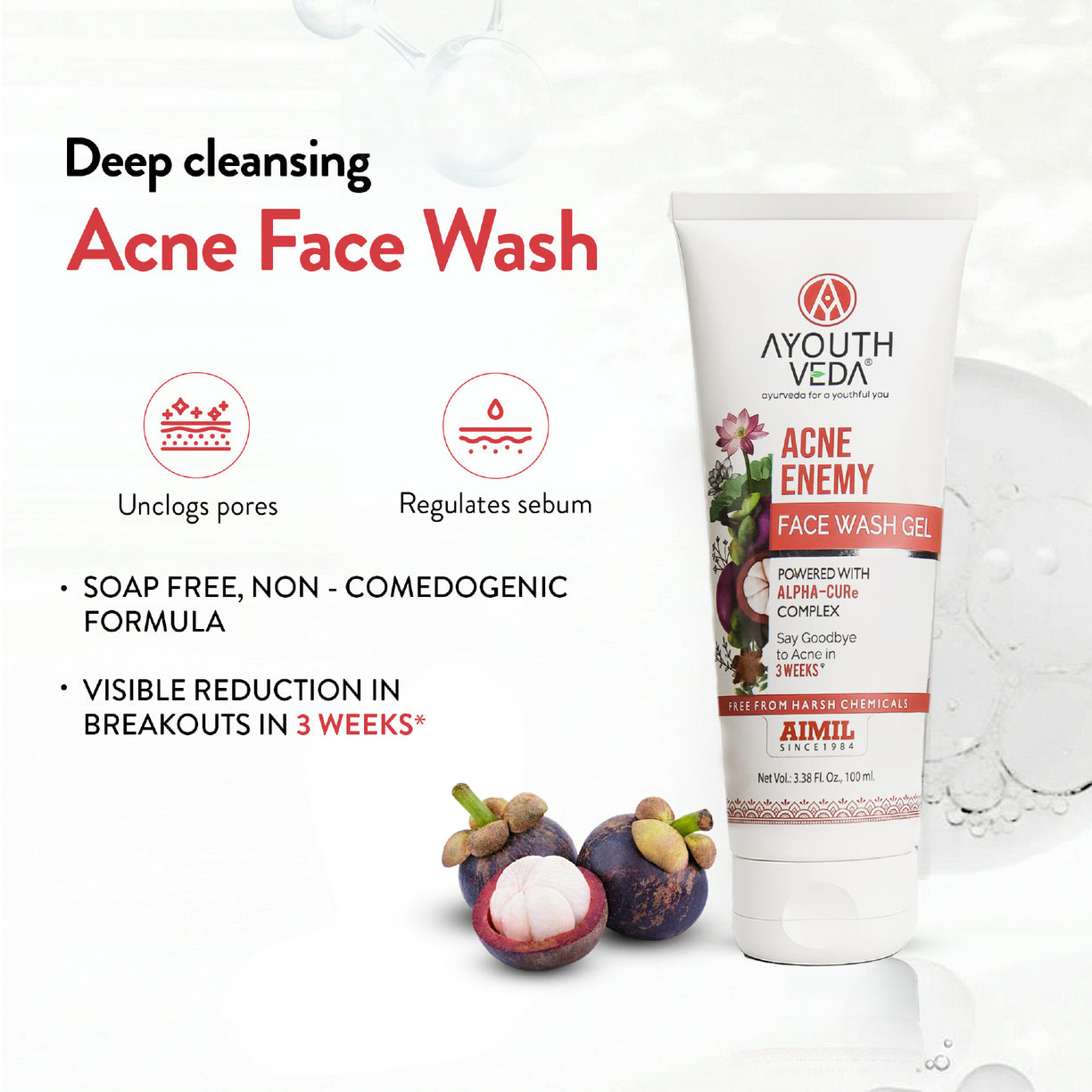Ayouthveda Acne Enemy Face Wash Gel for Acne & Pimples | Sulfate-Free - 100ml