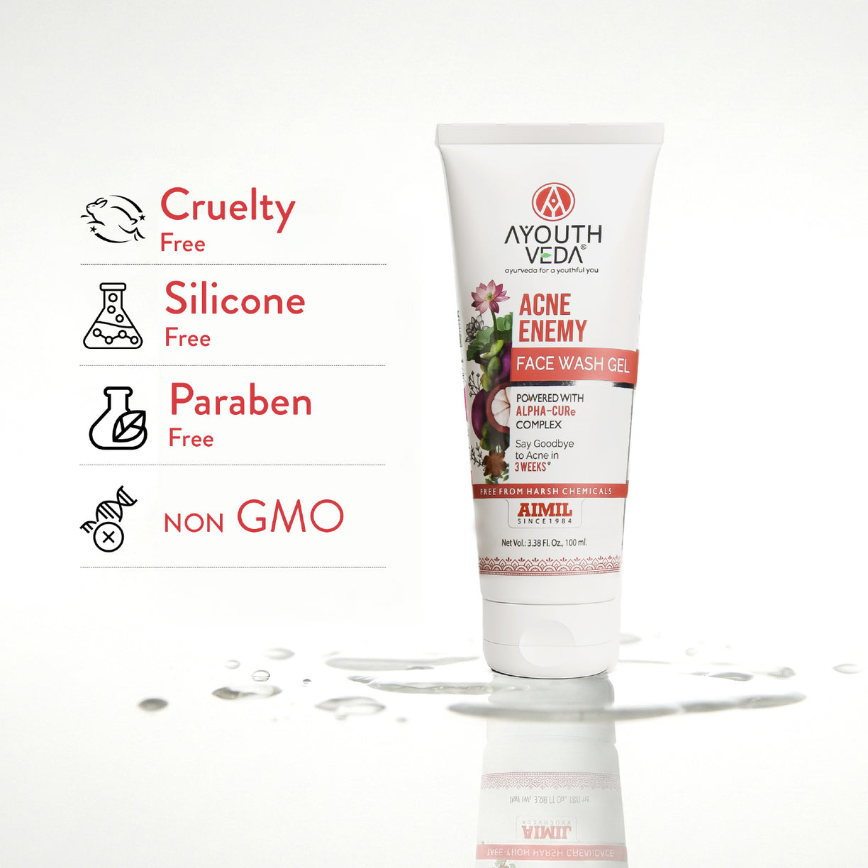 Ayouthveda Acne Enemy Face Wash Gel for Acne & Pimples | Sulfate-Free - 100ml