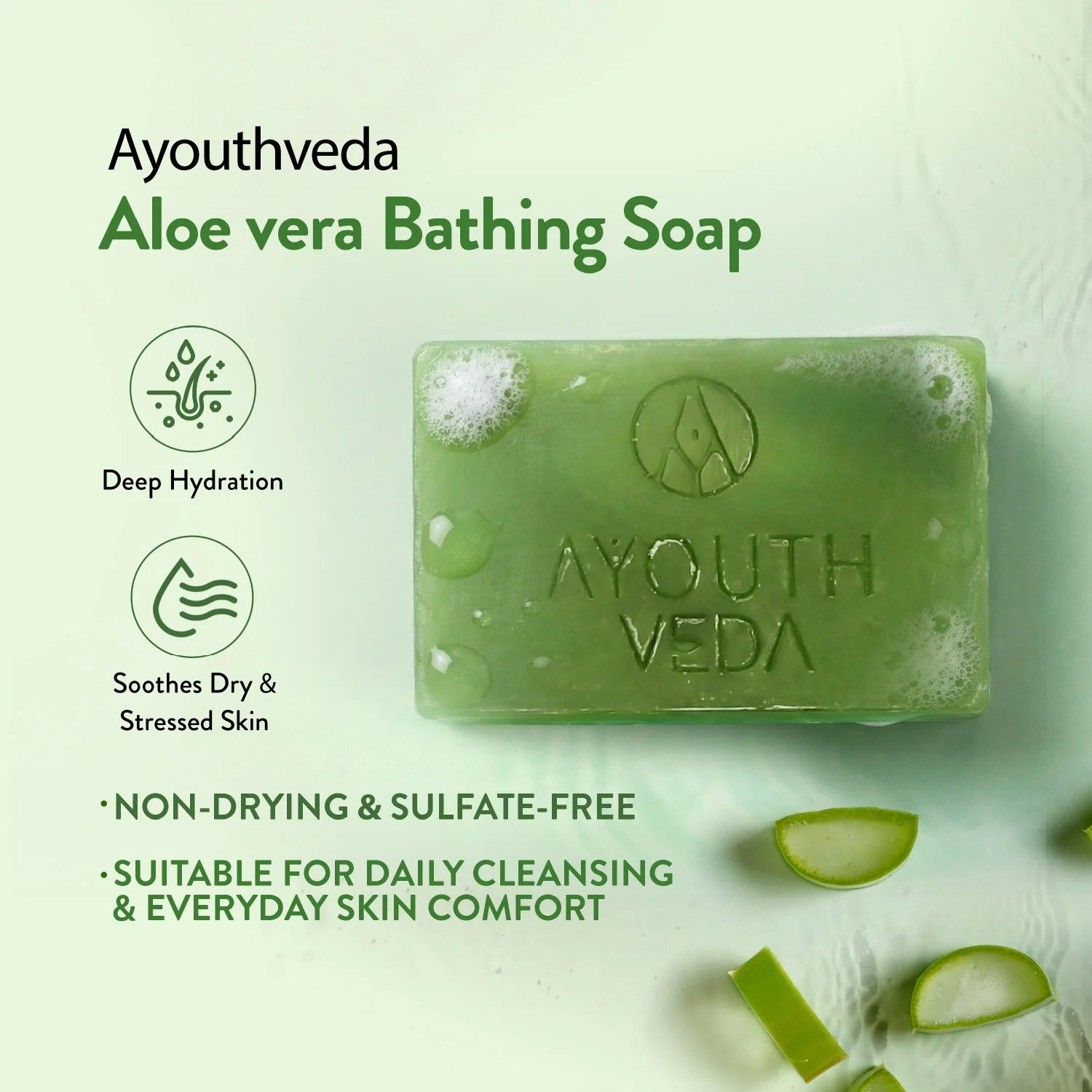 Ayouthveda Aloe Vera Bathing Soap | Handmade Soap Suitable for Both Men and Women - 100g
