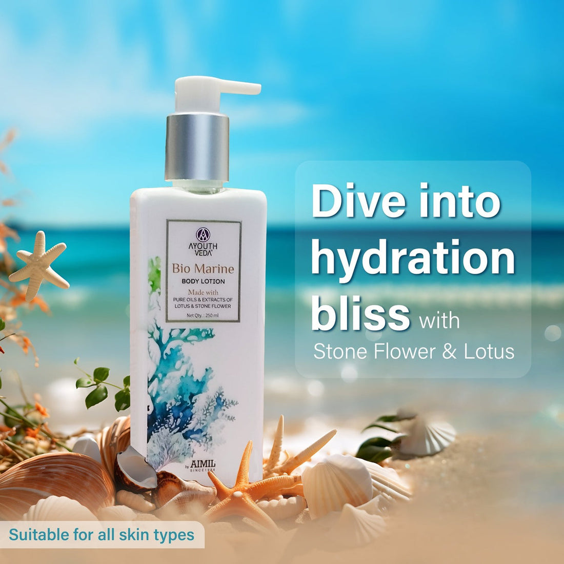 Ayouthveda Bio Marine Body Lotion with Lotus & Stone Flower | Lightweight, Non-Greasy - 250ml