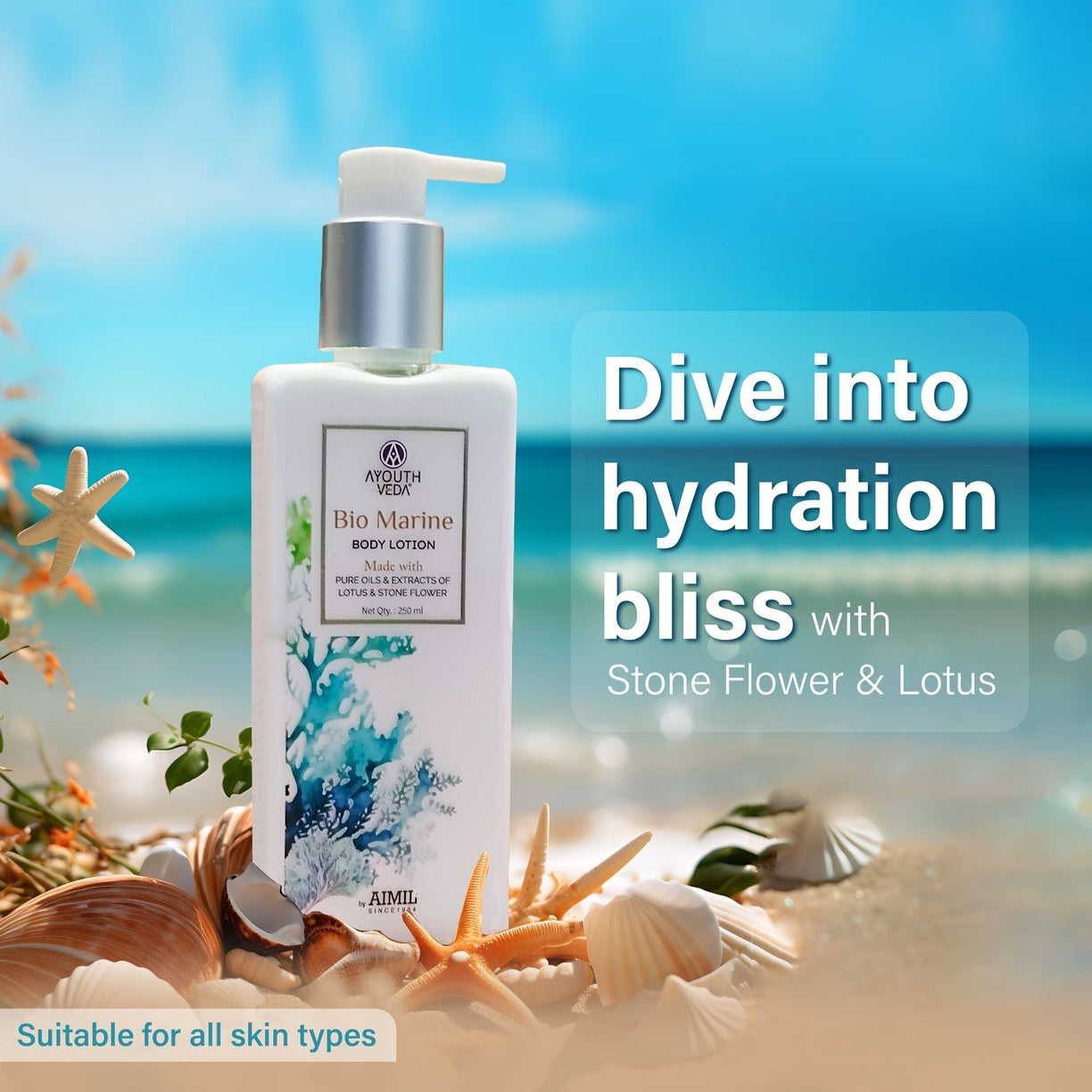 Ayouthveda Bio Marine Body Lotion with Lotus & Stone Flower | Lightweight, Non-Greasy - 250ml