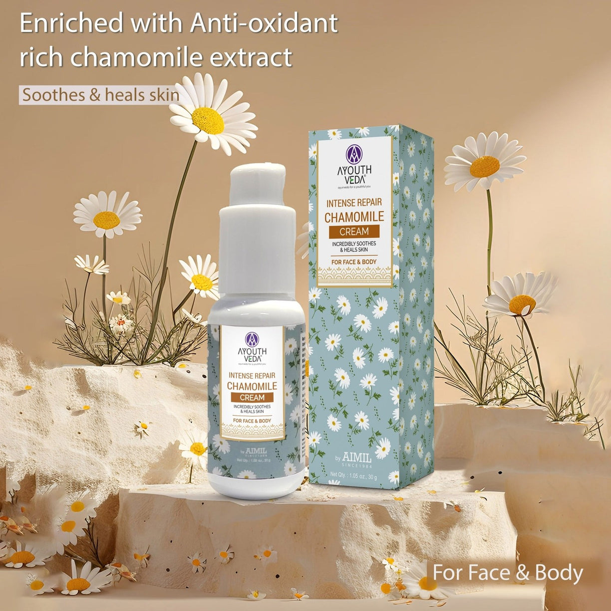 Ayouthveda Chamomile Intense Repair Face Cream | Healing & Soothing Moisturizer for Sensitive & Dry Skin - 30g