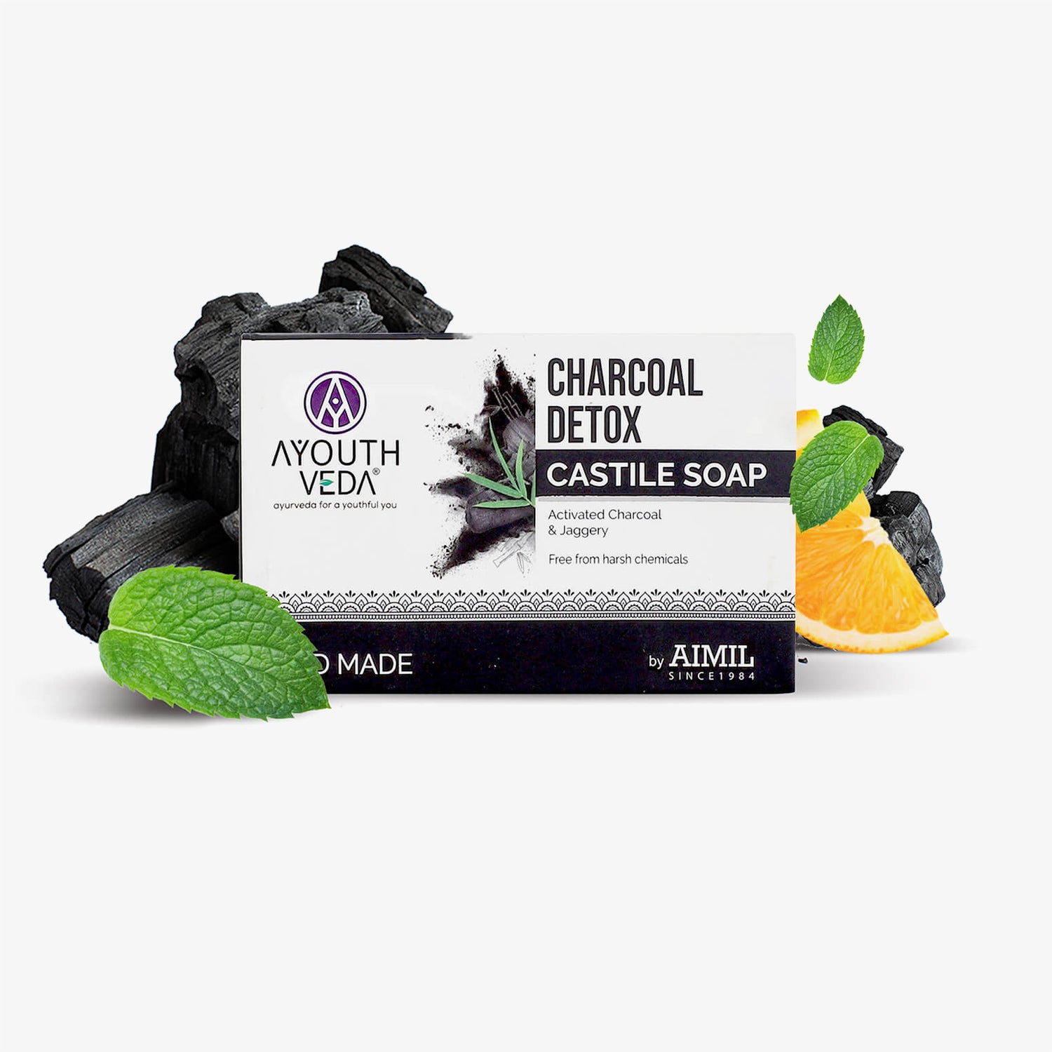 Ayouthveda Charcoal Detox Handmade Castile Soap | Suitable for Both Men and Women - 110g (Pack of 2)