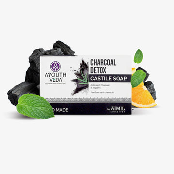 Ayouthveda Charcoal Detox Handmade Castile Soap | Suitable for Both Men and Women - 110g (Pack of 2)