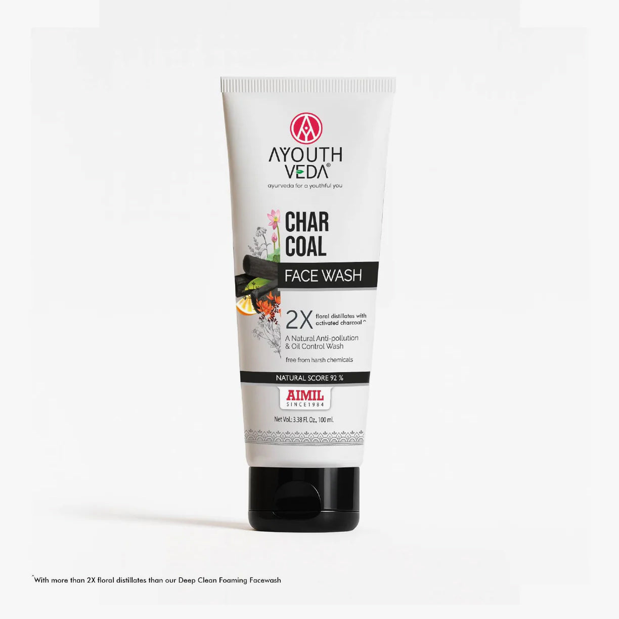 Ayouthveda Charcoal Face Wash with Activated Bamboo Charcoal & Floral Distillates | Suitable for All Skin Types - 100ml