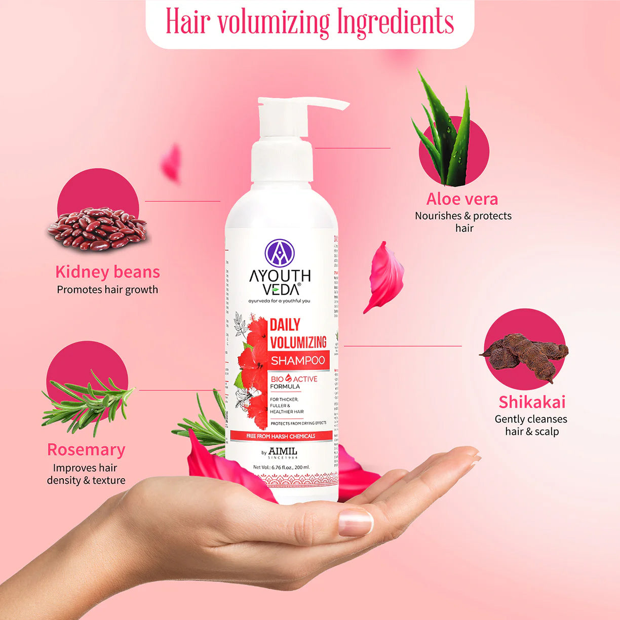 Ayouthveda Daily Volumizing Shampoo, Bio-Active Formula For Thicker Fuller & Healthier Hair - 200ml