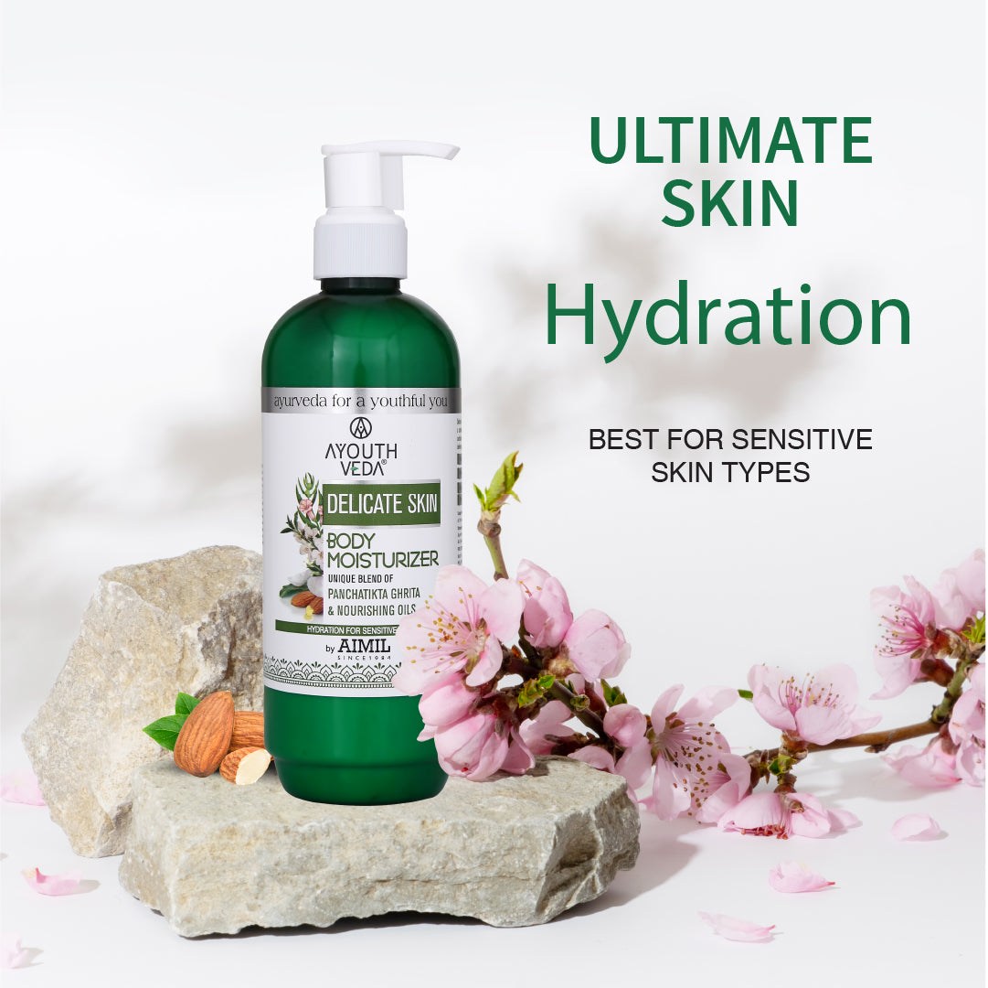 Ayouthveda Delicate Skin Body Moisturizer | Enriched With Panchtikta Ghrita, Almond Oil & Sesame Oil - 300ml