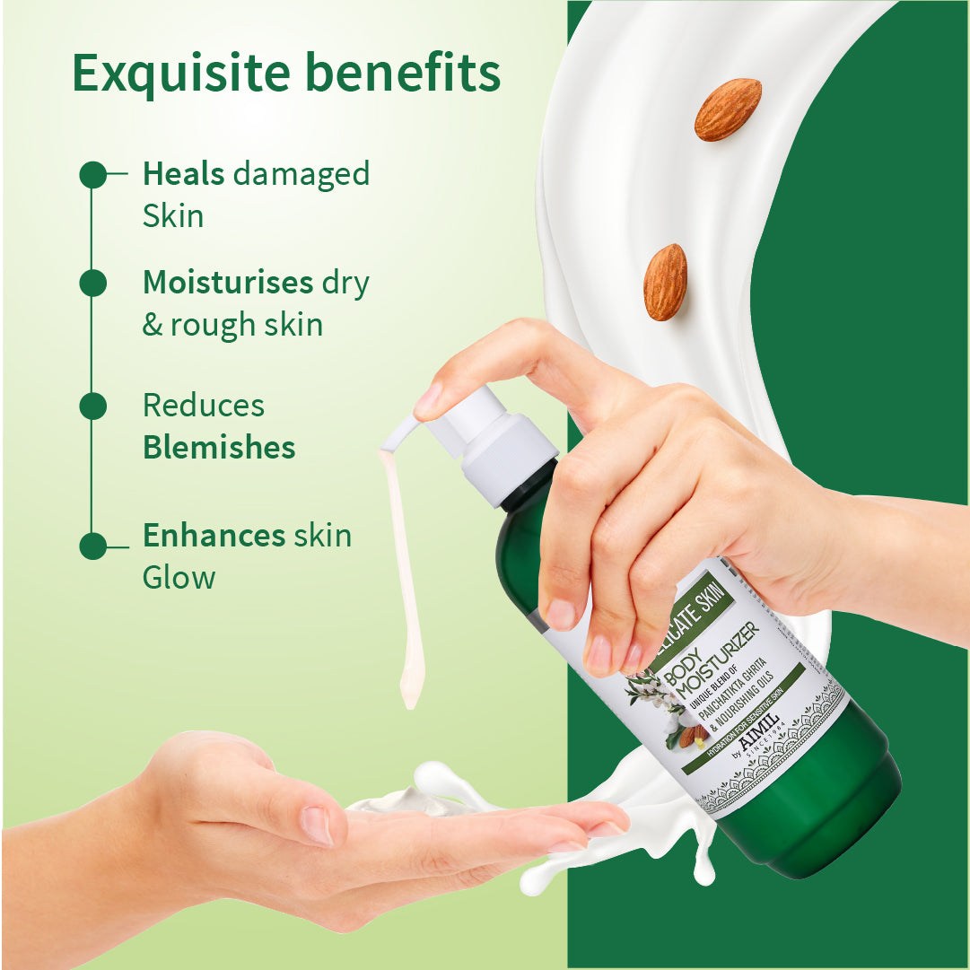 Ayouthveda Delicate Skin Body Moisturizer | Enriched With Panchtikta Ghrita, Almond Oil & Sesame Oil - 300ml