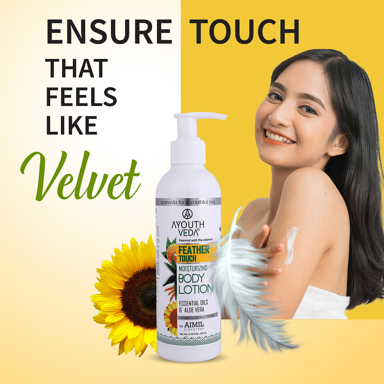 Ayouthveda Feather Touch Moisturizing Body Lotion With Aloe Vera | Helps to Repair Damage Skin - 200ml