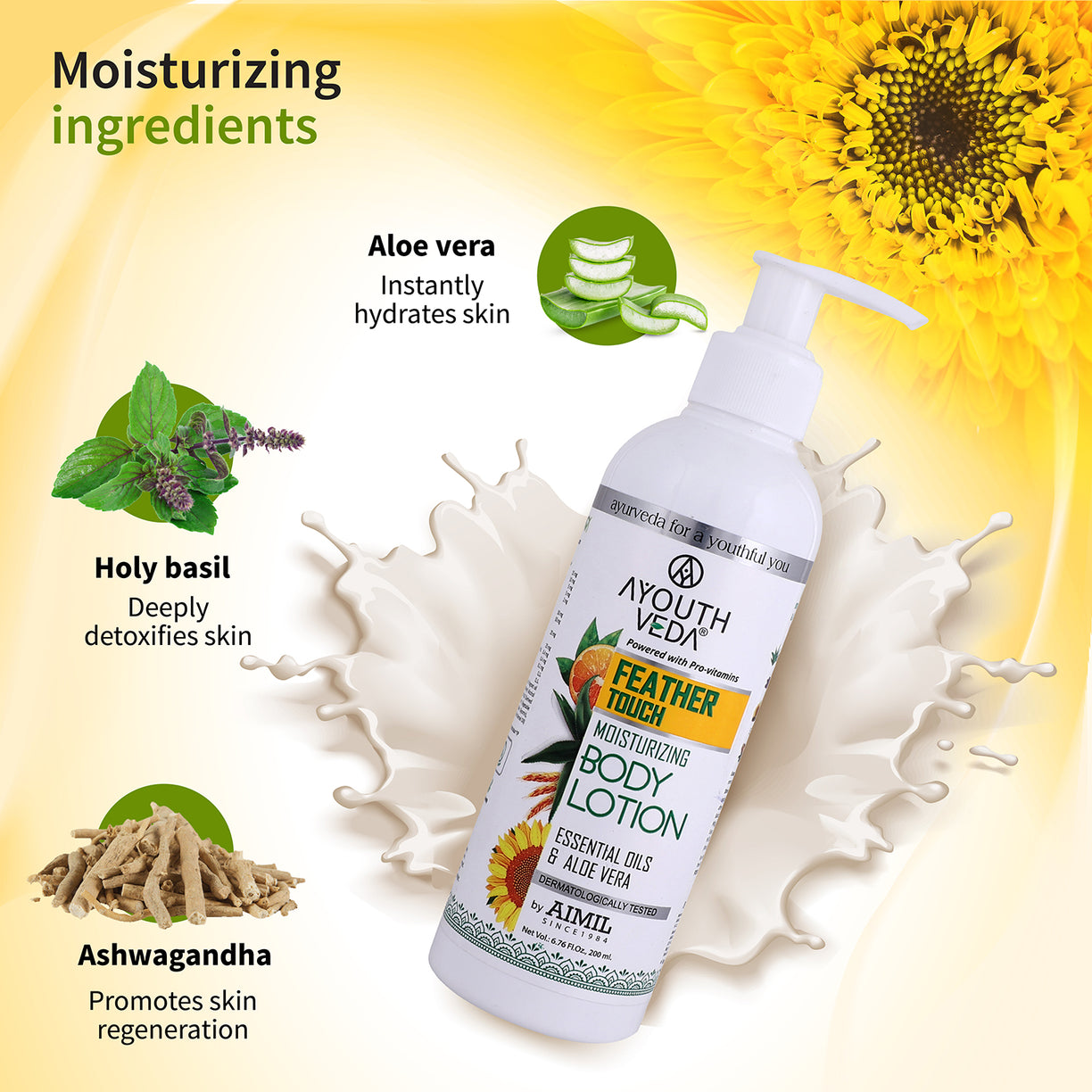 Ayouthveda Feather Touch Moisturizing Body Lotion With Aloe Vera | Helps to Repair Damage Skin - 200ml