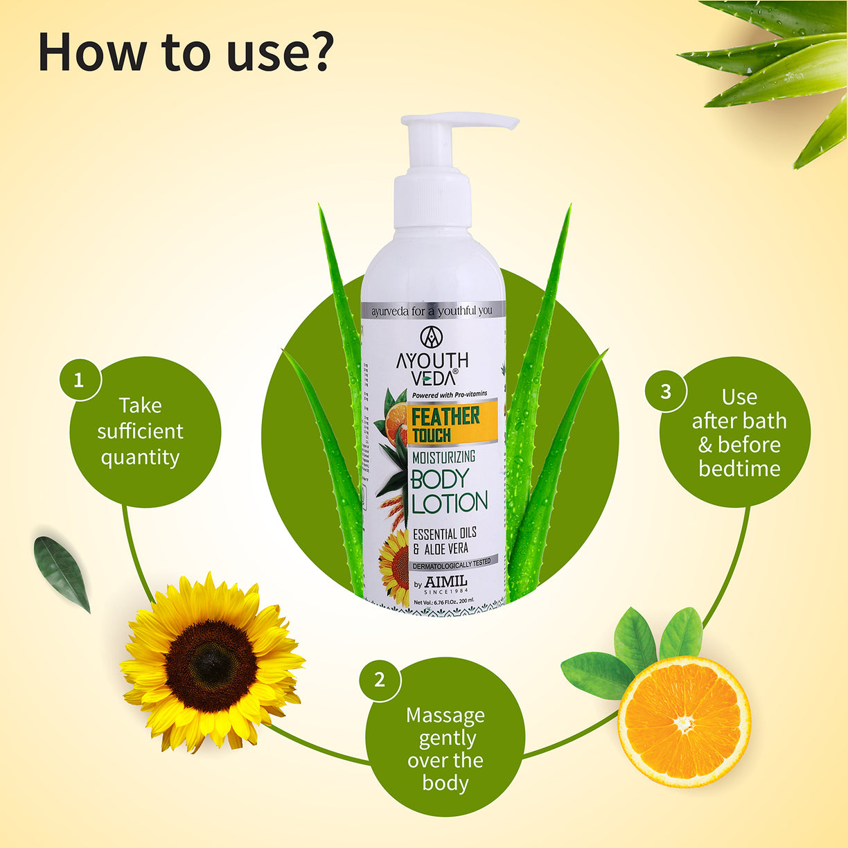 Ayouthveda Feather Touch Moisturizing Body Lotion With Aloe Vera | Helps to Repair Damage Skin - 200ml
