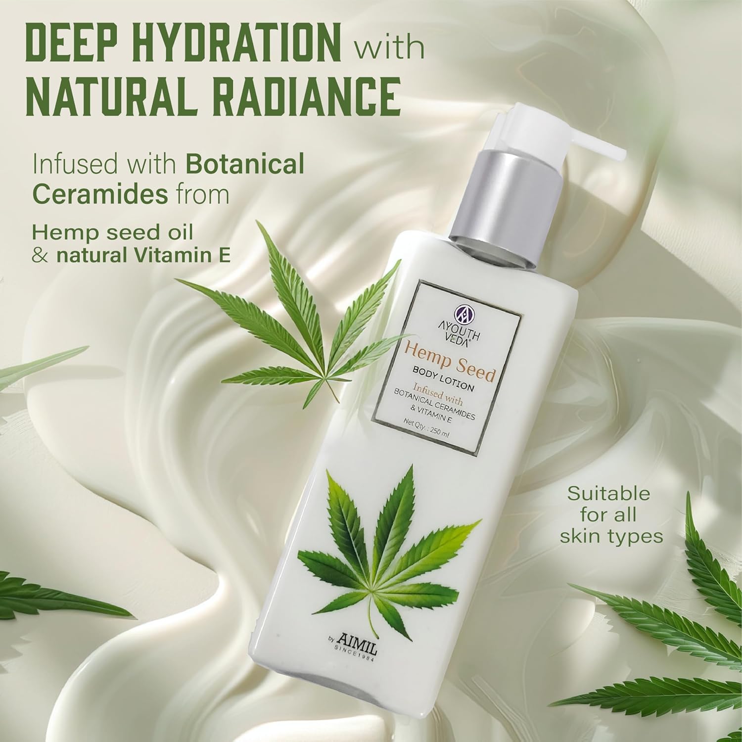 Ayouthveda Hemp Seed Body Lotion with Botanical Ceramides & Vitamin E for Deeply Hydrated Skin - 250ml