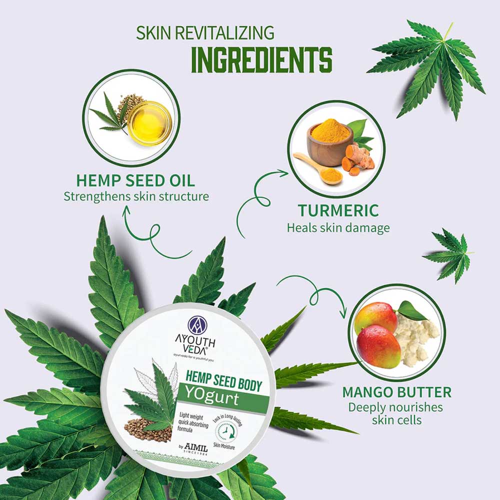 Ayouthveda Hemp Seed Body Yogurt For Long-Lasting Hydrated & Smooth Skin - 200g