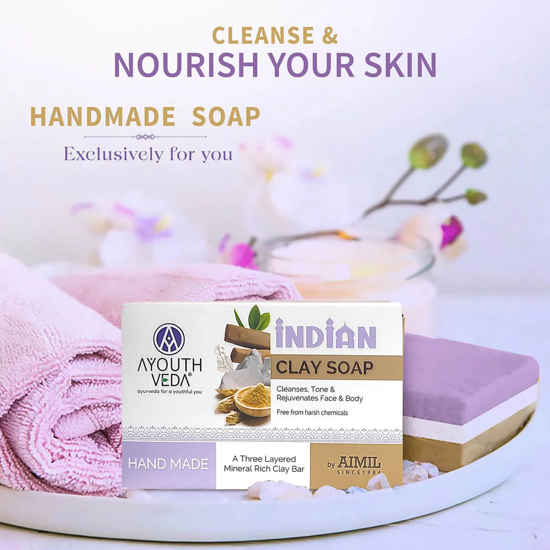 Ayouthveda Indian Clay Handmade Soap With Multani Mitti - 100g (Pack of 2)