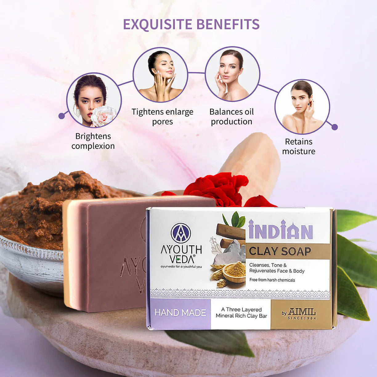Ayouthveda Indian Clay Handmade Soap With Multani Mitti - 100g (Pack of 2)