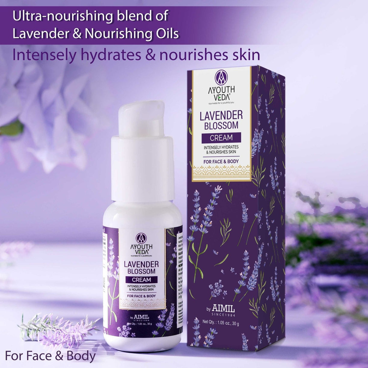 Ayouthveda Lavender Blossom Face Cream for Glowing Skin | With Lavender Extract & Sunflower Oil | Hydrating & Nourishing Moisturizer for Dry Skin - 30g