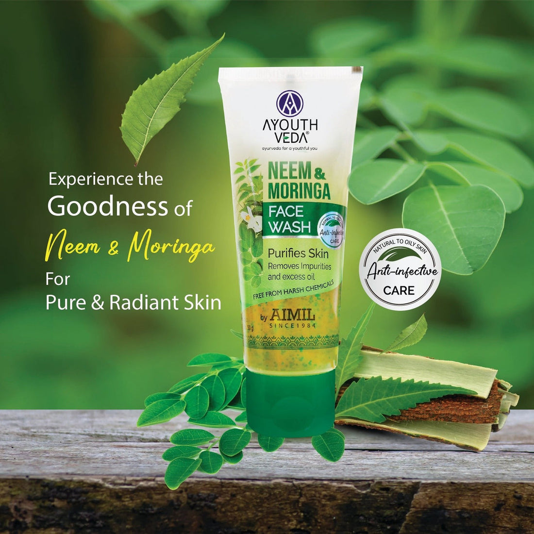 Ayouthveda Neem & Moringa Skin Purifying Face Wash with Turmeric & Moringa Extracts - 50g