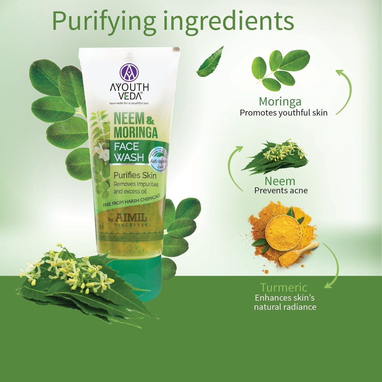 Ayouthveda Neem & Moringa Skin Purifying Face Wash with Turmeric & Moringa Extracts - 50g