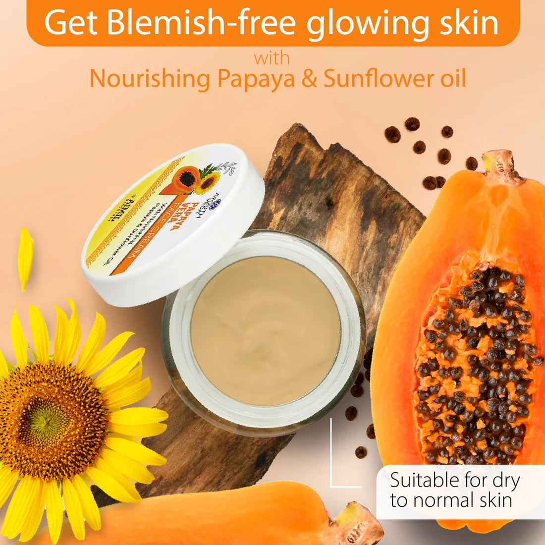 Ayouthveda Papaya Vera Face Cream with Nourishing Papaya & Sunflower Oil | Suitable For Dry to Normal Skin - 50g