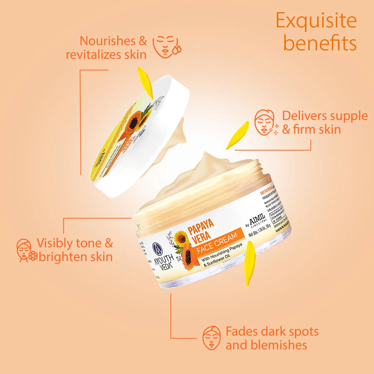 Ayouthveda Papaya Vera Face Cream with Nourishing Papaya & Sunflower Oil | Suitable For Dry to Normal Skin - 50g