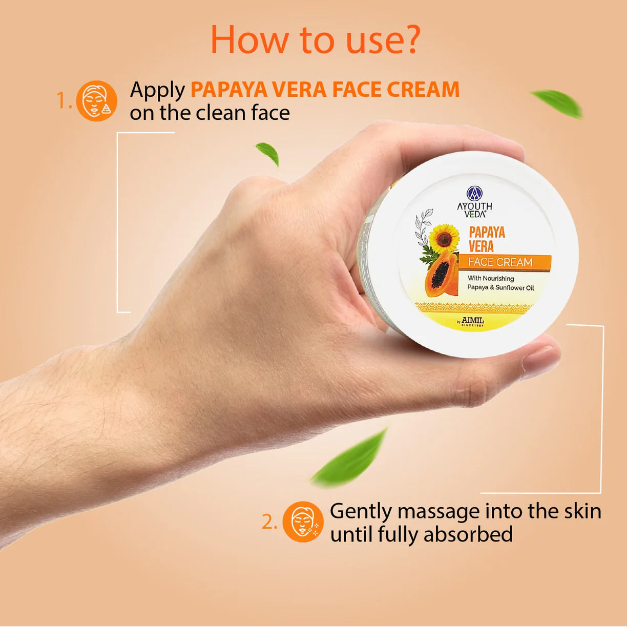Ayouthveda Papaya Vera Face Cream with Nourishing Papaya & Sunflower Oil | Suitable For Dry to Normal Skin - 50g