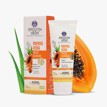Ayouthveda Papaya Vera Face Scrub with Walnut, Green Tea & Vitamin E | Suitable for Dry to Normal Skin Types - 100g