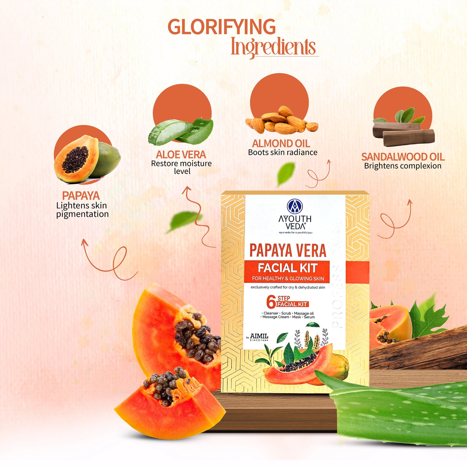 Ayouthveda Papaya Vera Facial Kit for Healthy And Glowing Skin - 40g