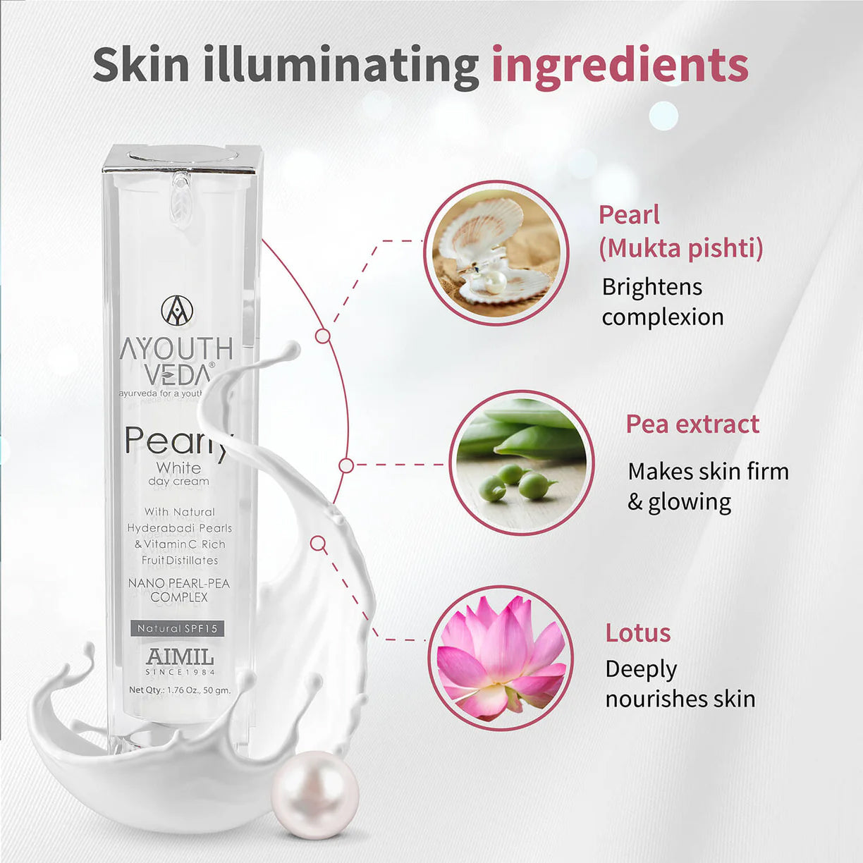 Ayouthveda Pearly White Day Cream With Natural SPF 15 | Suits Normal & Oily Skin - 30g