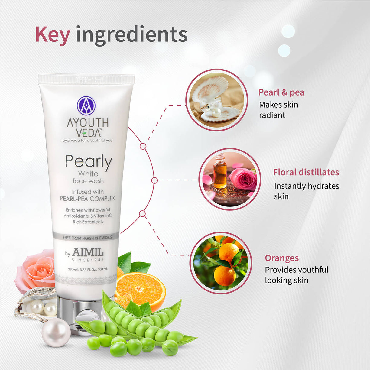 Ayouthveda Pearly White Face Wash | Enriched With Antioxidants & Vitamin C - 100ml