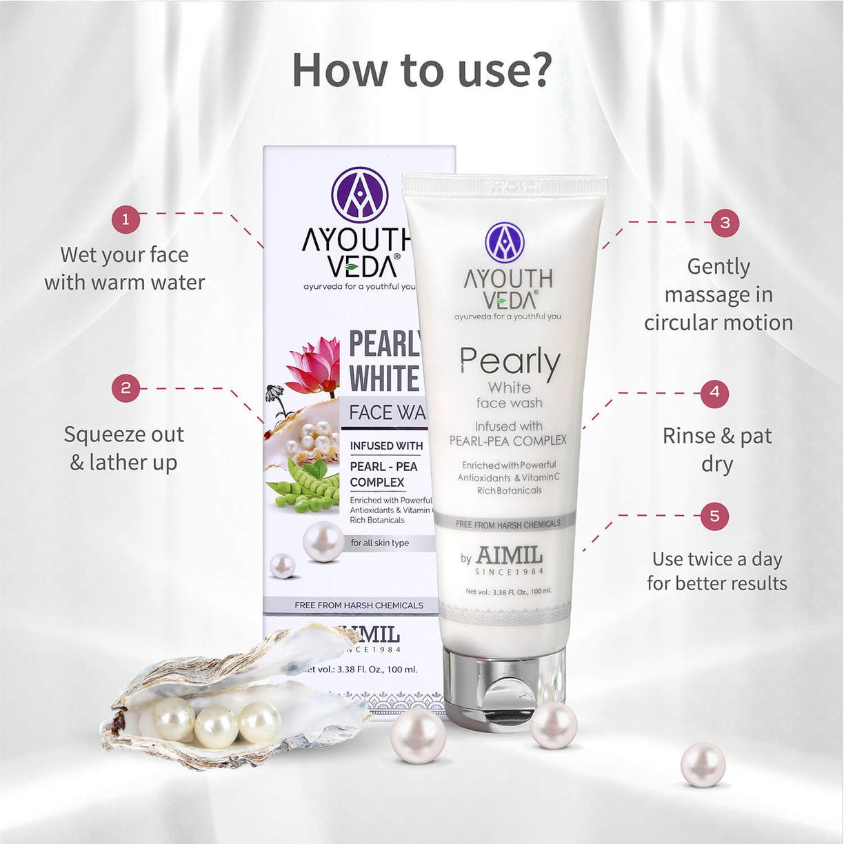 Ayouthveda Pearly White Face Wash | Enriched With Antioxidants & Vitamin C - 100ml