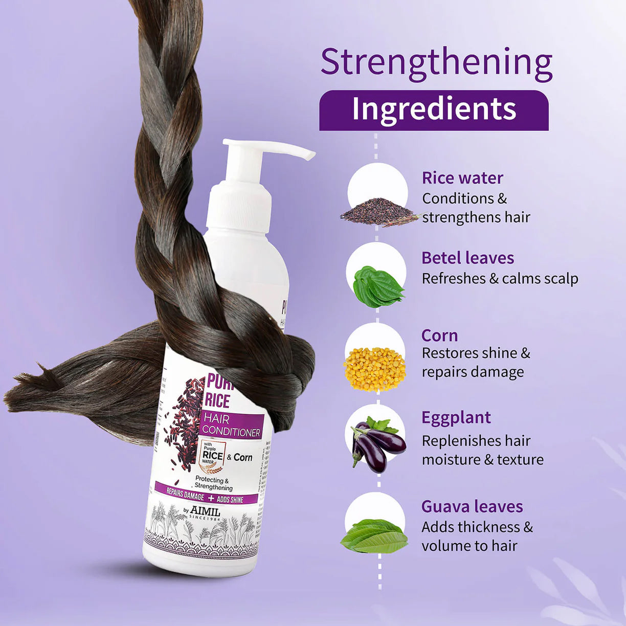 Ayouthveda Purple Rice Hair Conditioner with Rice Water & Kernel Protein For All Hair Types - 200ml