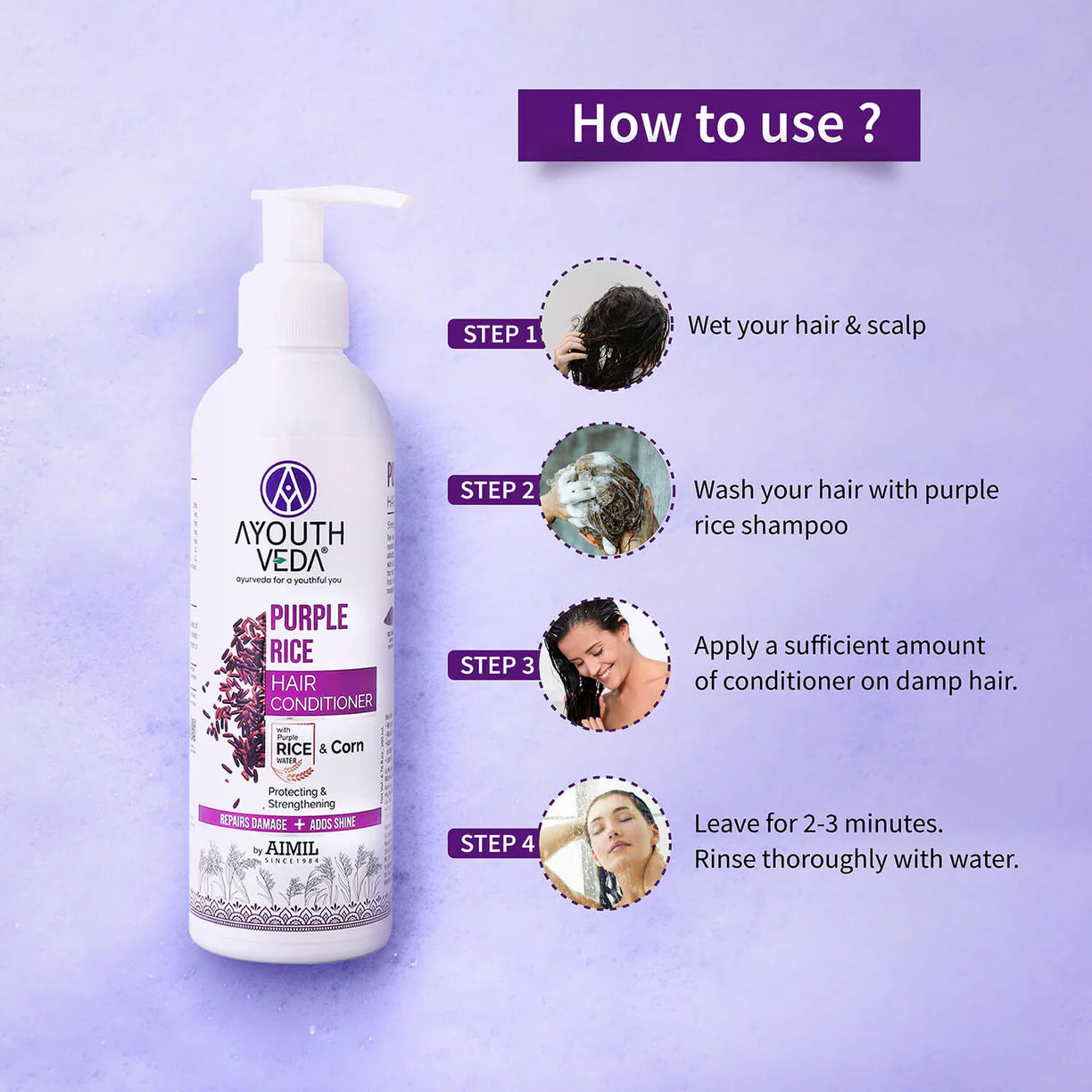 Ayouthveda Purple Rice Hair Conditioner with Rice Water & Kernel Protein For All Hair Types - 200ml
