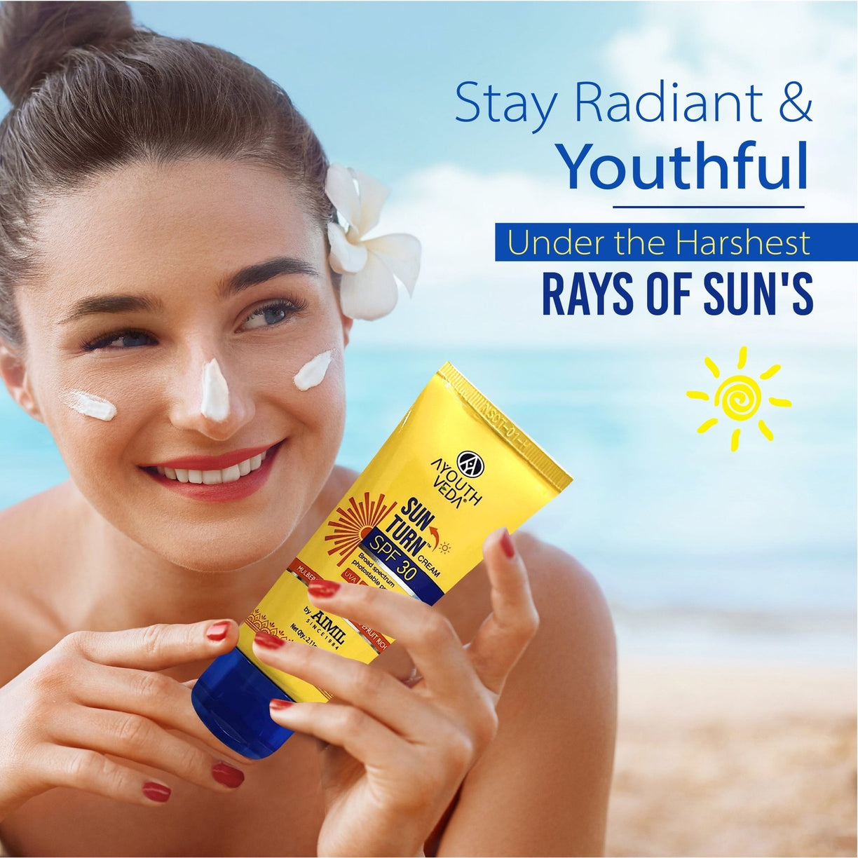 Ayouthveda Sun Turn Cream SPF 30 with Hyaluronic Acid for Broad Spectrum Photostable Protection - 60g