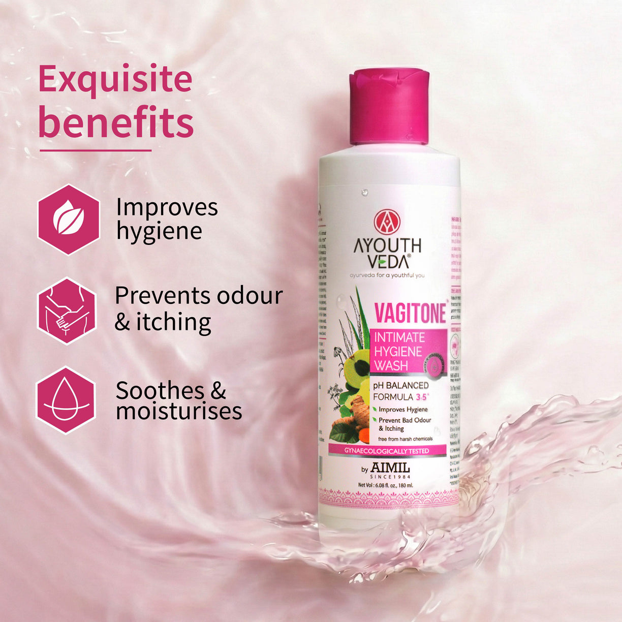 Ayouthveda Vagitone Intimate Hygiene Wash For Women | pH Balanced Daily Intimate Cleanser | Sulfate-Free, Gynaecologically Tested