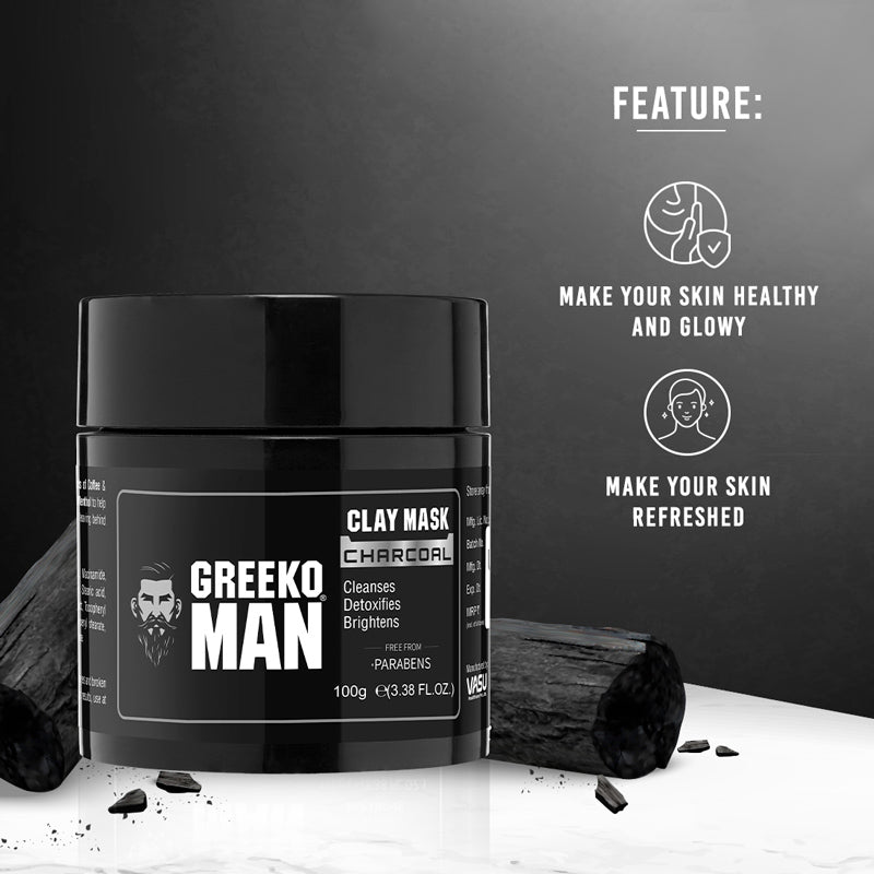 Greeko Man Charcoal Clay Mask For Healthy, Glowing, and Refreshing Skin - 100g