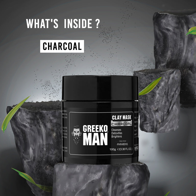 Greeko Man Charcoal Clay Mask For Healthy, Glowing, and Refreshing Skin - 100g