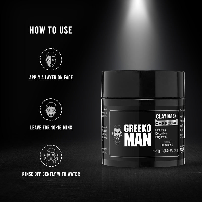 Greeko Man Charcoal Clay Mask For Healthy, Glowing, and Refreshing Skin - 100g