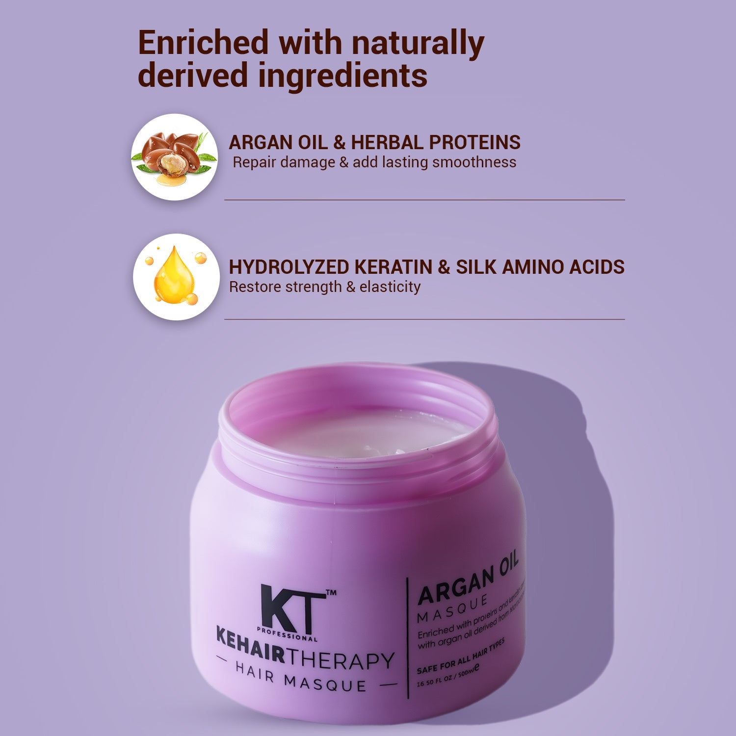 KT Professional Argan Oil Hair Masque For Anti-Aging Treatment for Healthy, Shiny & Dry, Damaged Hair  - 500ml