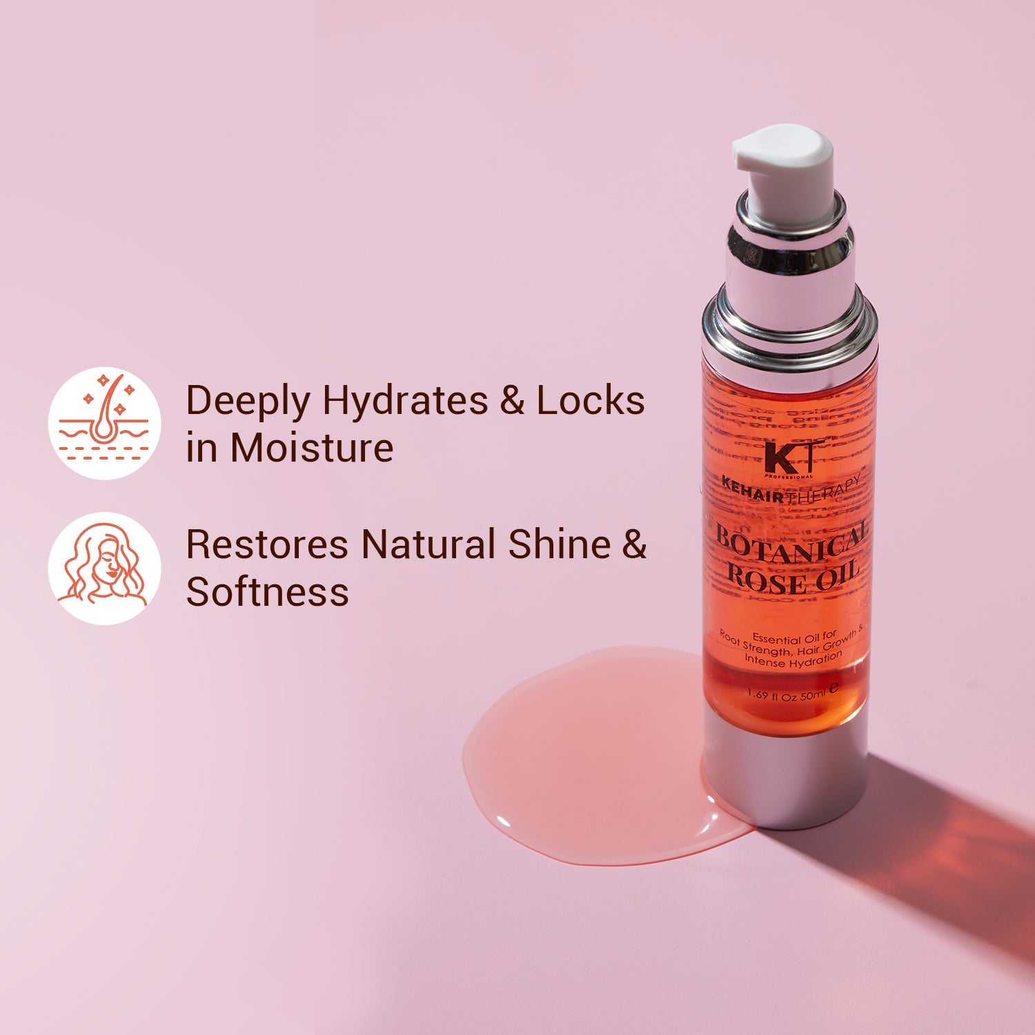 KT Professional Botanical Rose Oil Serum For Reduce Hair Dryness - 50ml