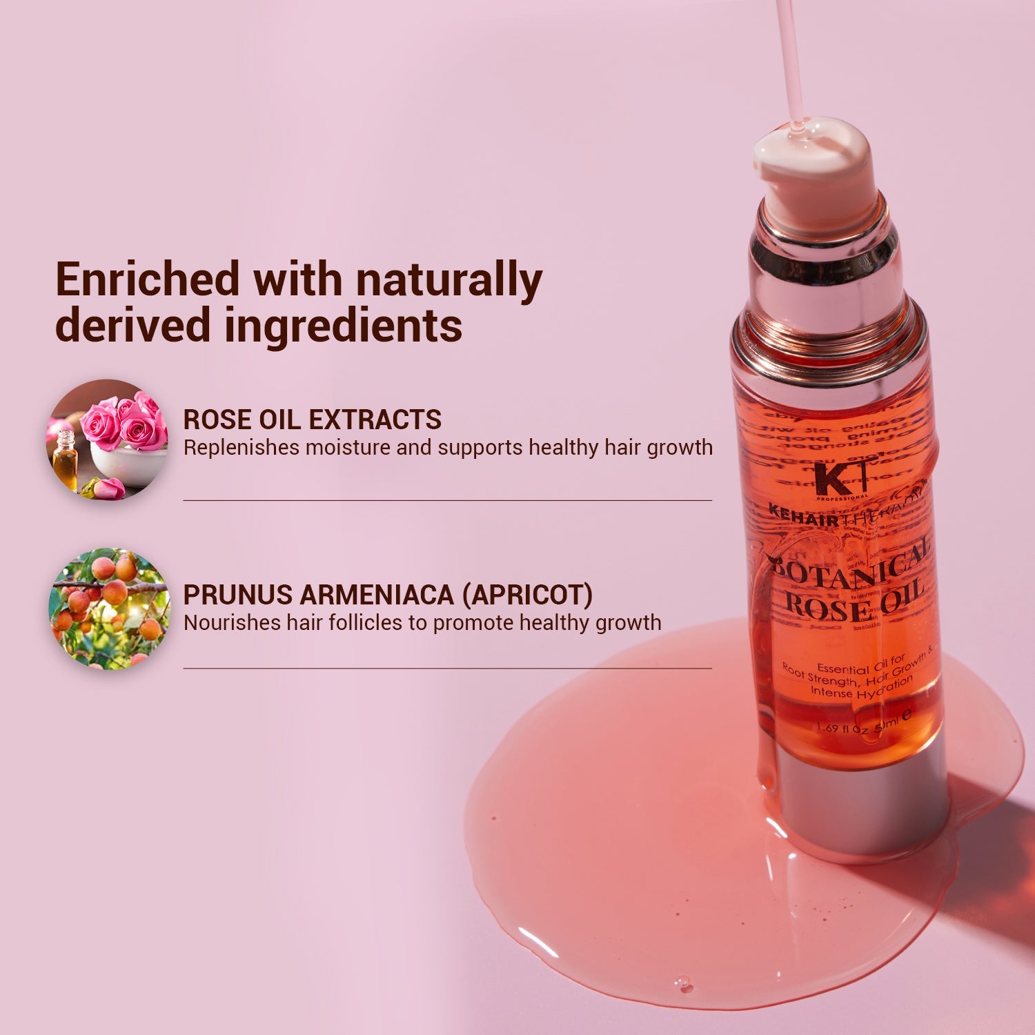 KT Professional Botanical Rose Oil Serum For Reduce Hair Dryness - 50ml