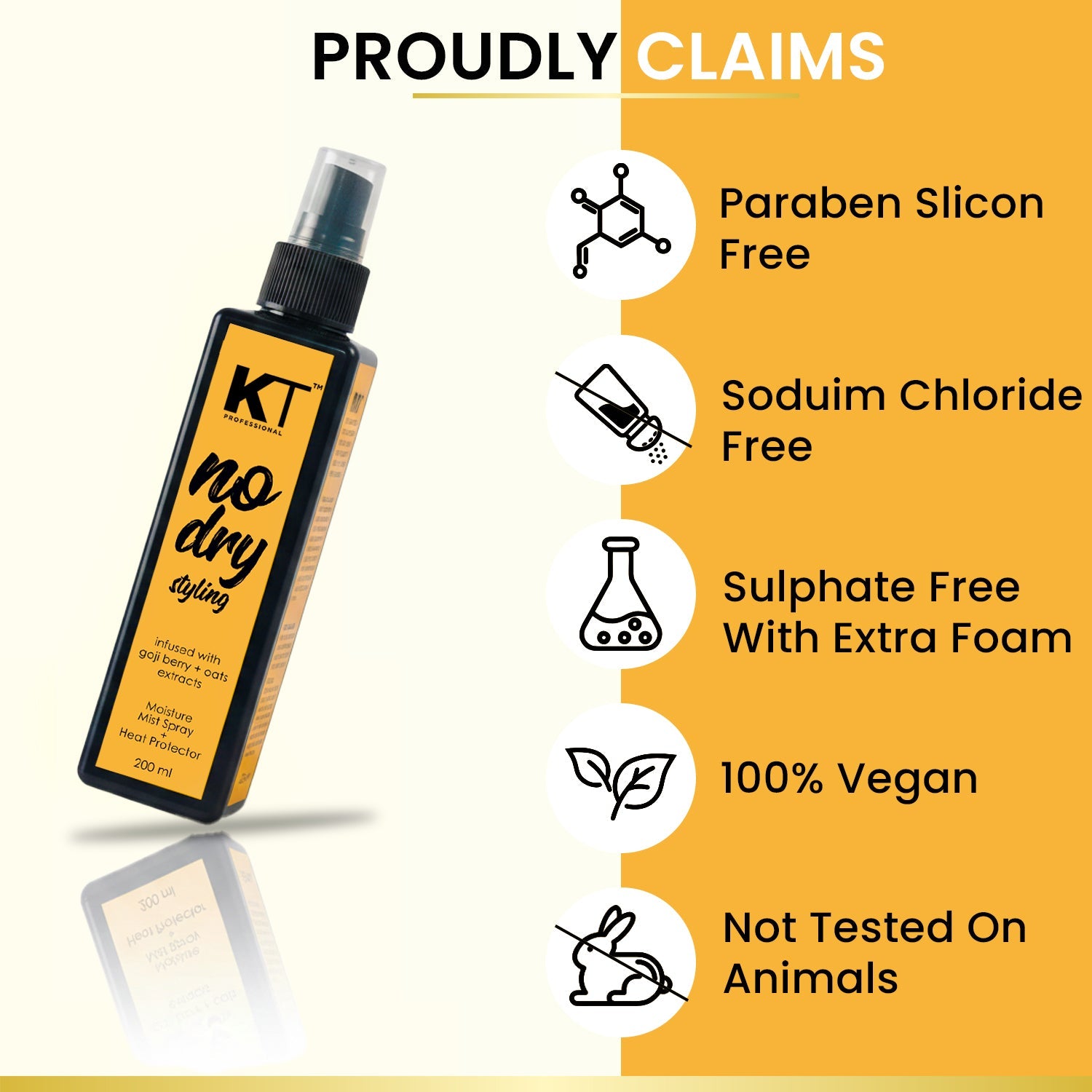 KT Professional No Dry Styling Moisture Mist Hair Spray & Heat Protector - 200ml