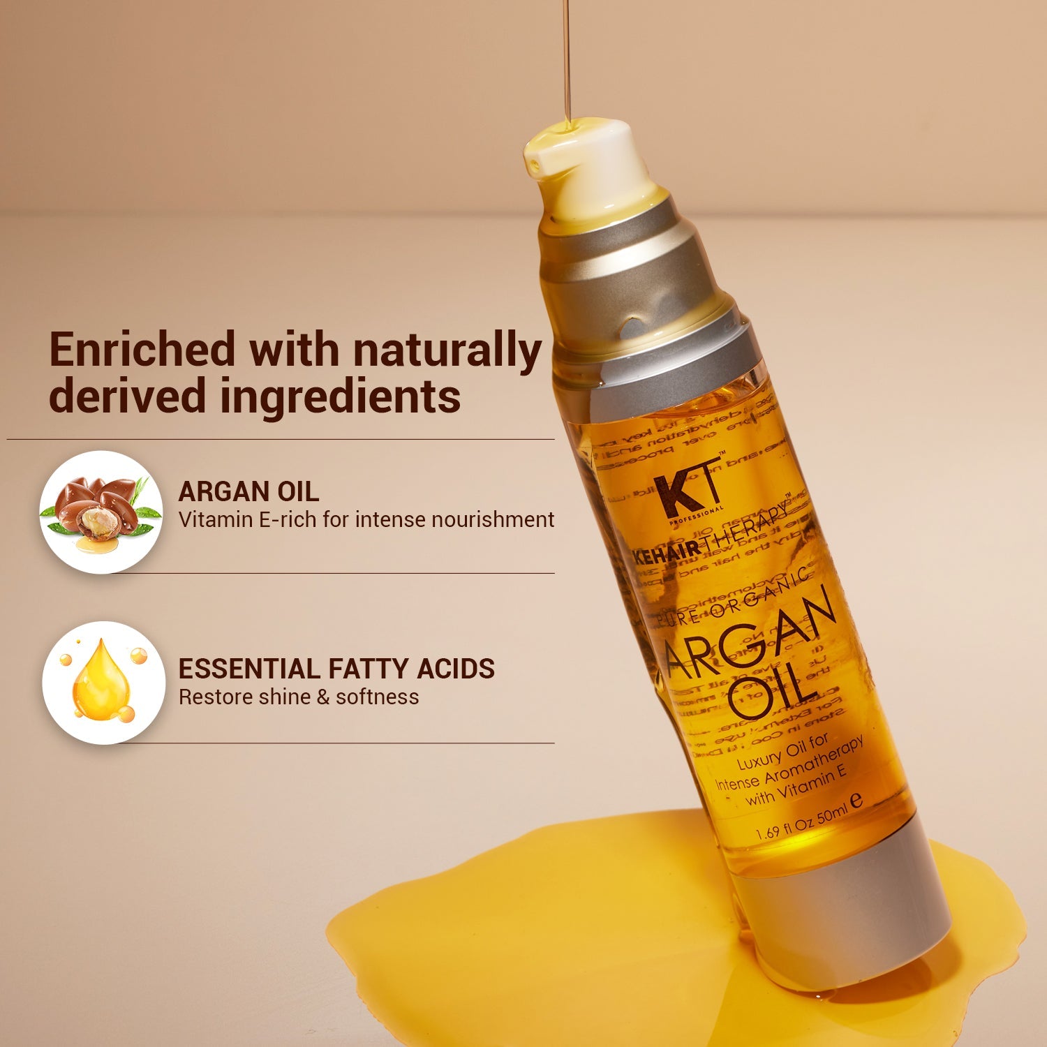 KT Professional Pure Organic Argan Oil Hair Serum To Repair Damage Hair Strengthen Dull & Dry Hair