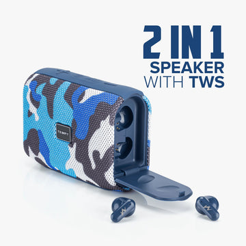 Tempt Juggler Bluetooth Speaker with in-Built TWS Earbuds - Blue