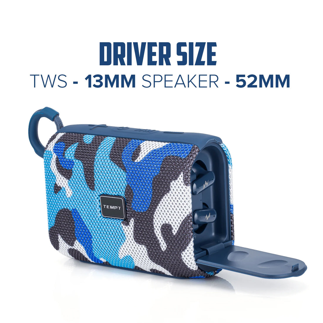 Tempt Juggler Bluetooth Speaker with in-Built TWS Earbuds - Blue