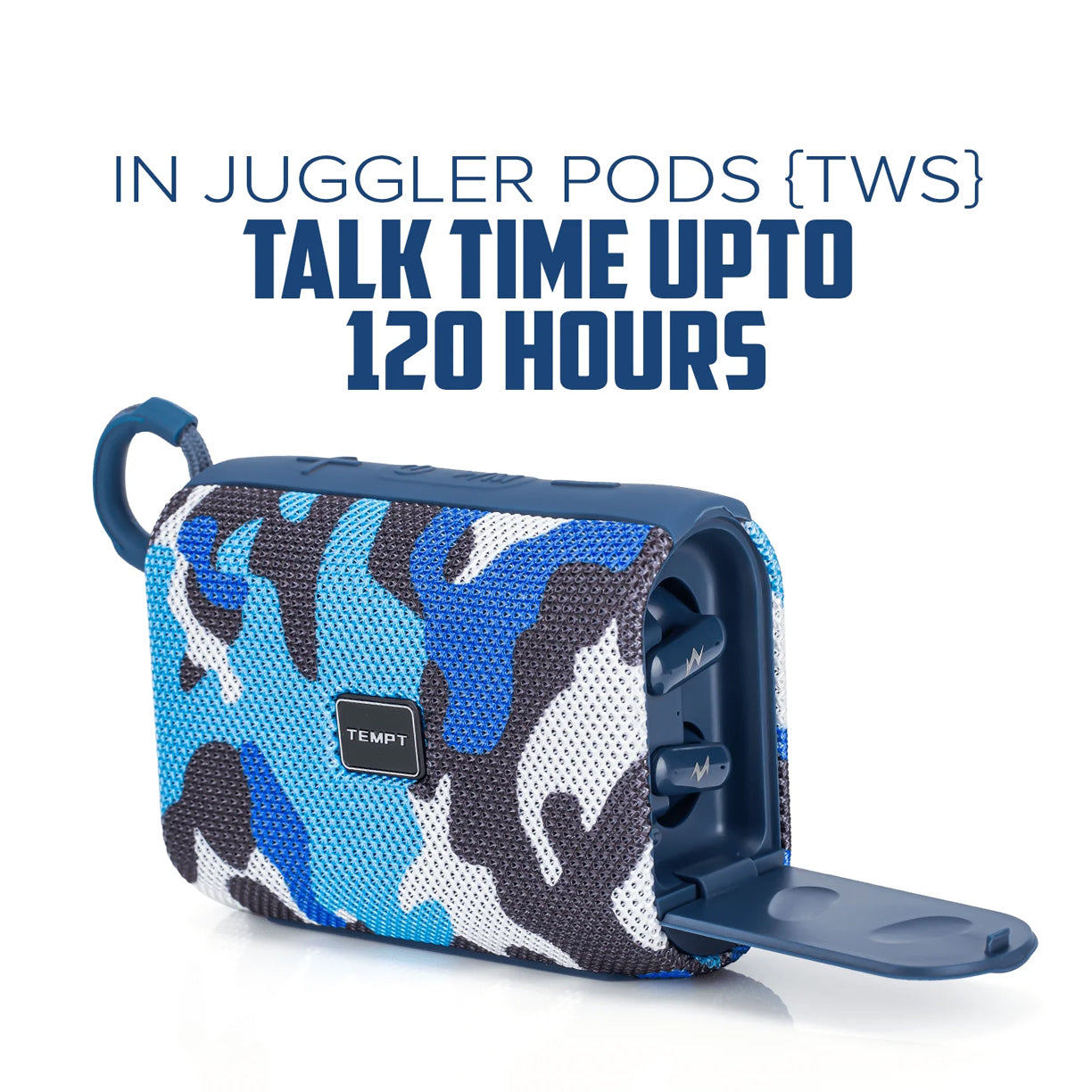 Tempt Juggler Bluetooth Speaker with in-Built TWS Earbuds - Blue
