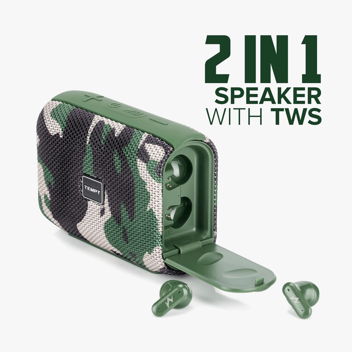 Tempt Juggler Bluetooth Speaker with in-Built TWS Earbuds - Green