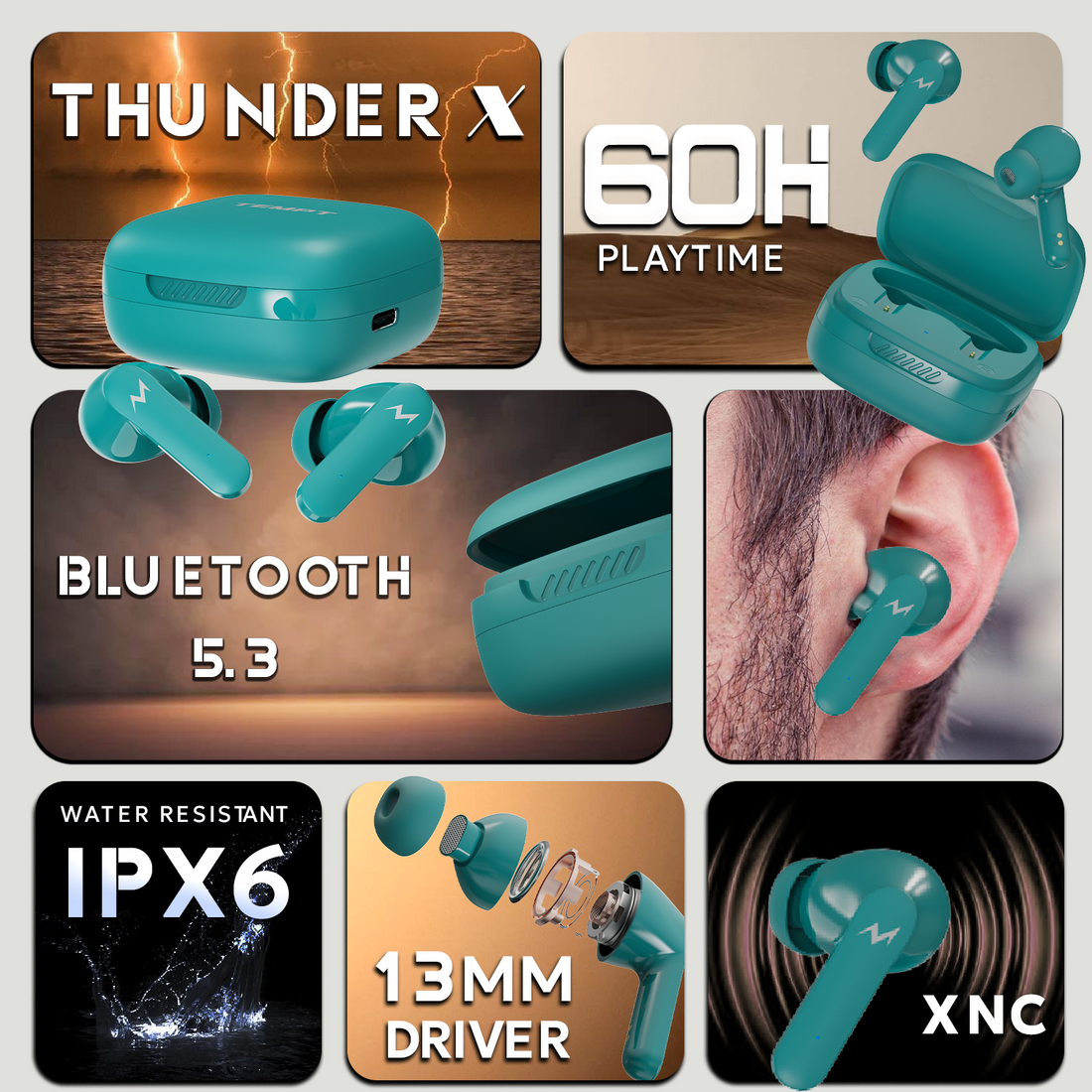 Tempt Thunder X True Wireless Earbuds - Teal Green