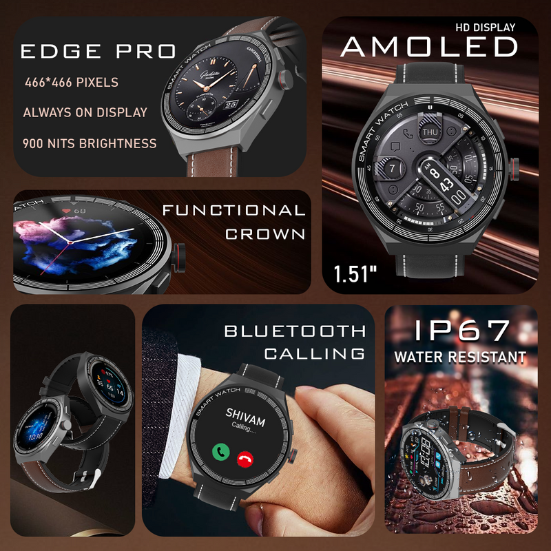 Tempt Edge Pro Smart Watch for Men & Women - Black
