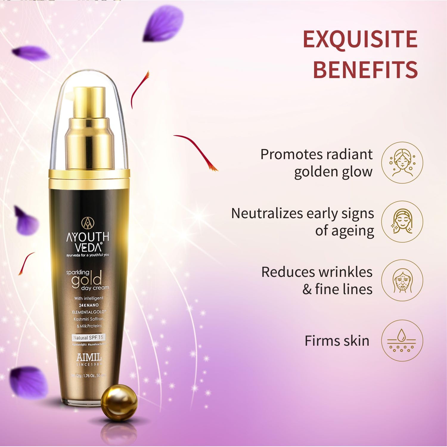 Ayouthveda Sparkling Gold Day Cream With 24k Gold & Saffron - 30g